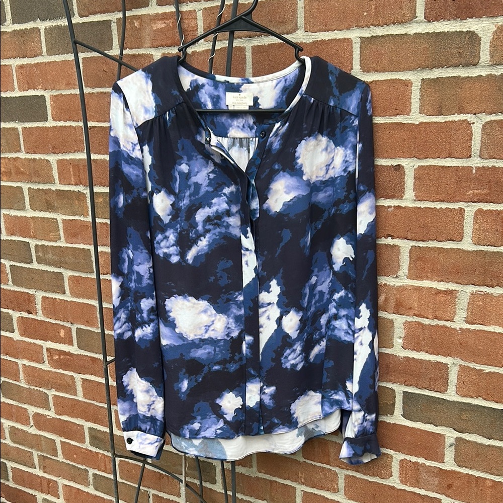 Kate Spade Blue and White Long Sleeve Blouse